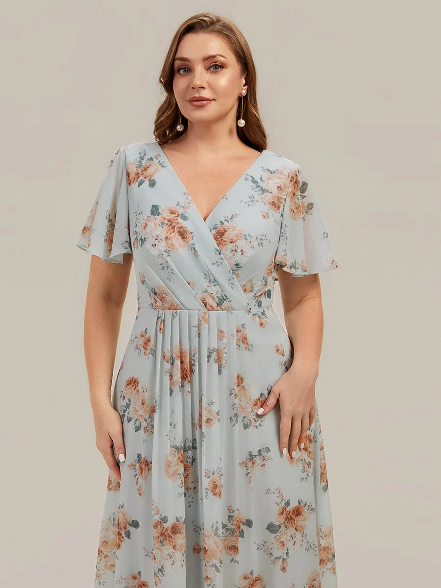 Floral Chiffon Ruffle Sleeve Dress - Image 11