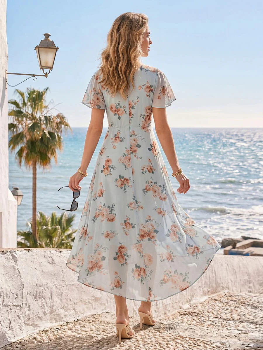 Floral Chiffon Ruffle Sleeve Dress - Image 4