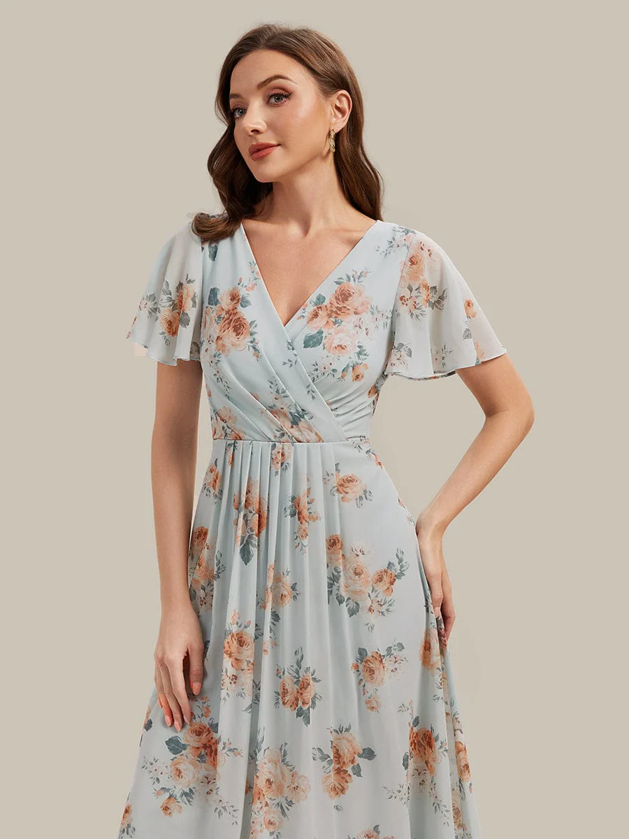 Floral Chiffon Ruffle Sleeve Dress - Image 6