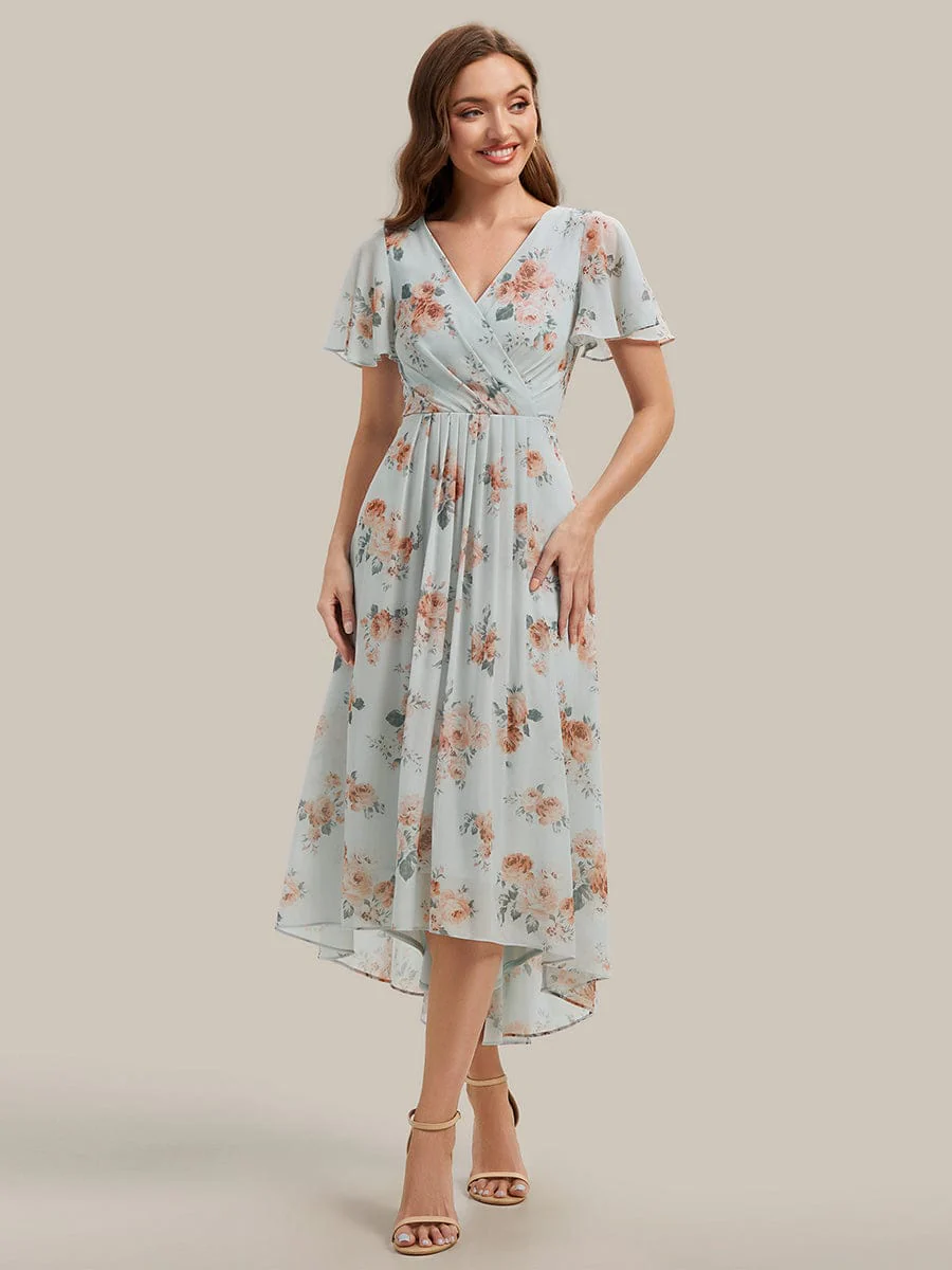 Floral Chiffon Ruffle Sleeve Dress - Image 7