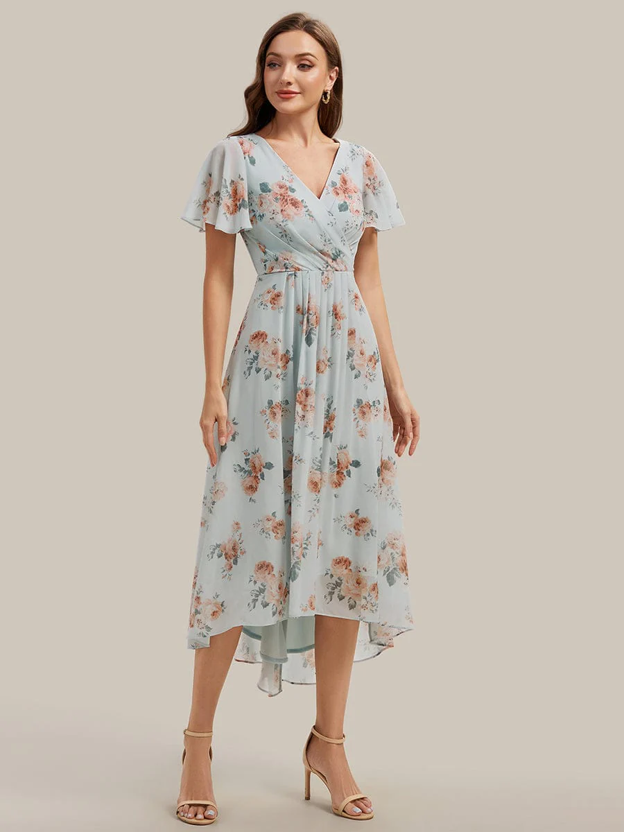 Floral Chiffon Ruffle Sleeve Dress - Image 8