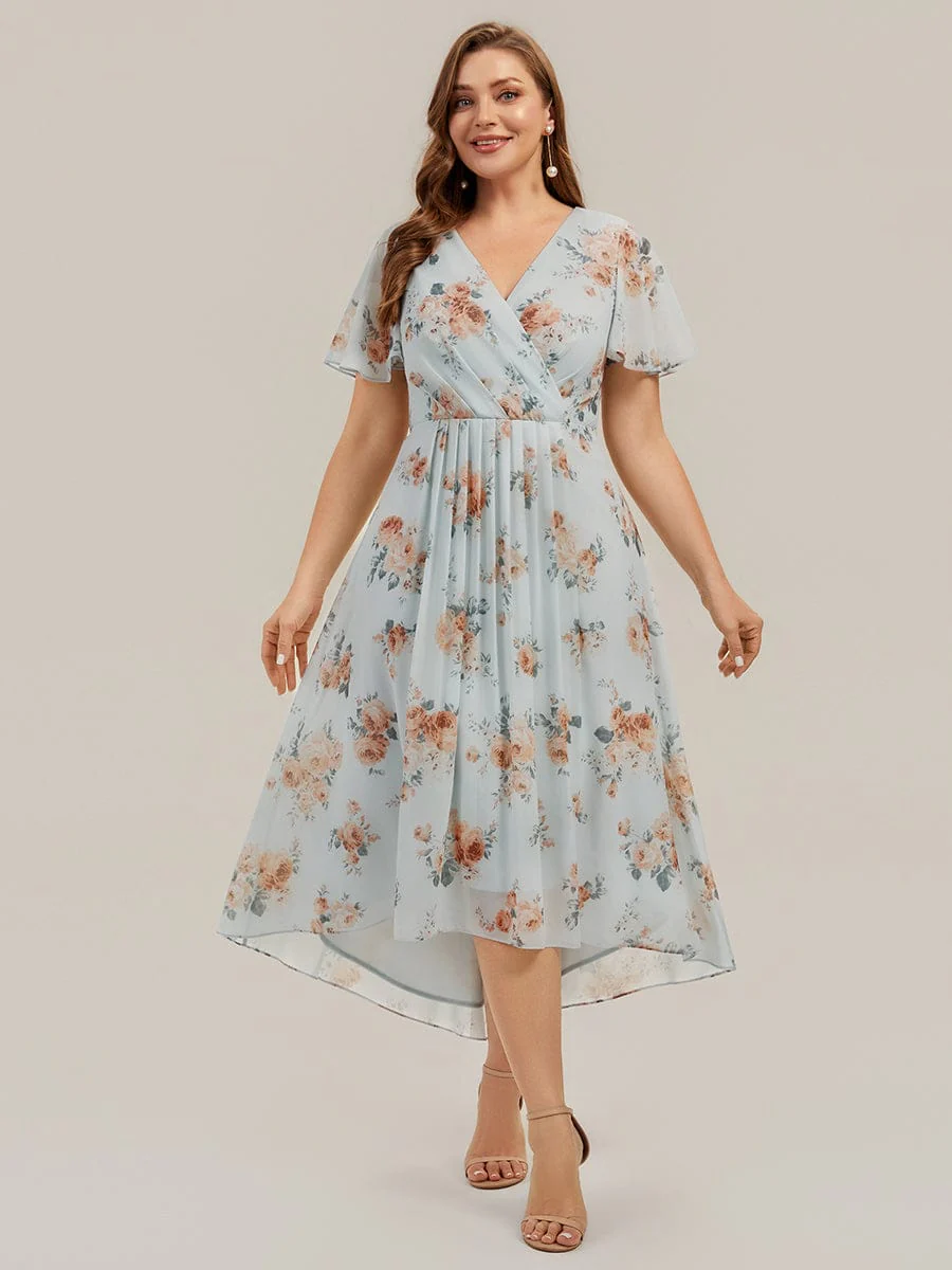 Floral Chiffon Ruffle Sleeve Dress - Image 9