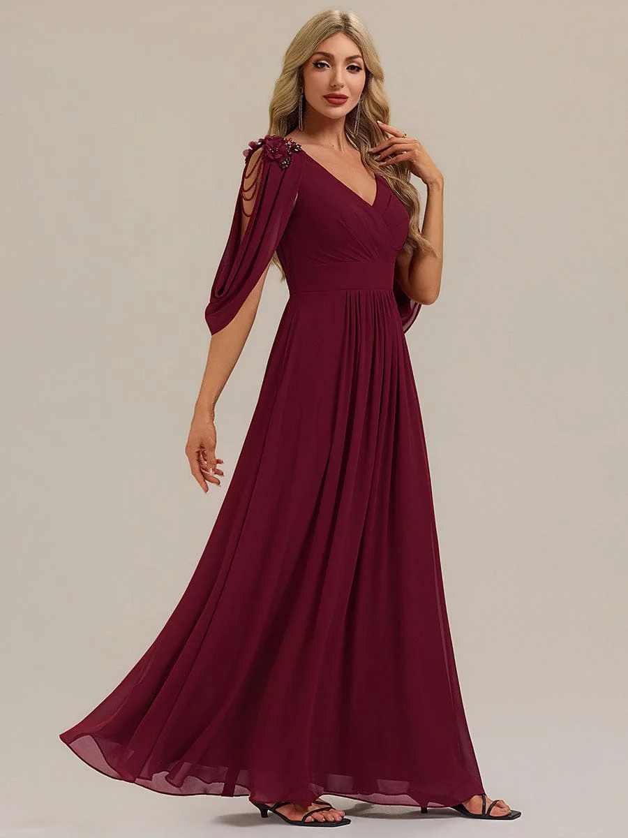 ever LOLA|Floral Chiffon Tulip Sleeve Evening Dress - Image 4