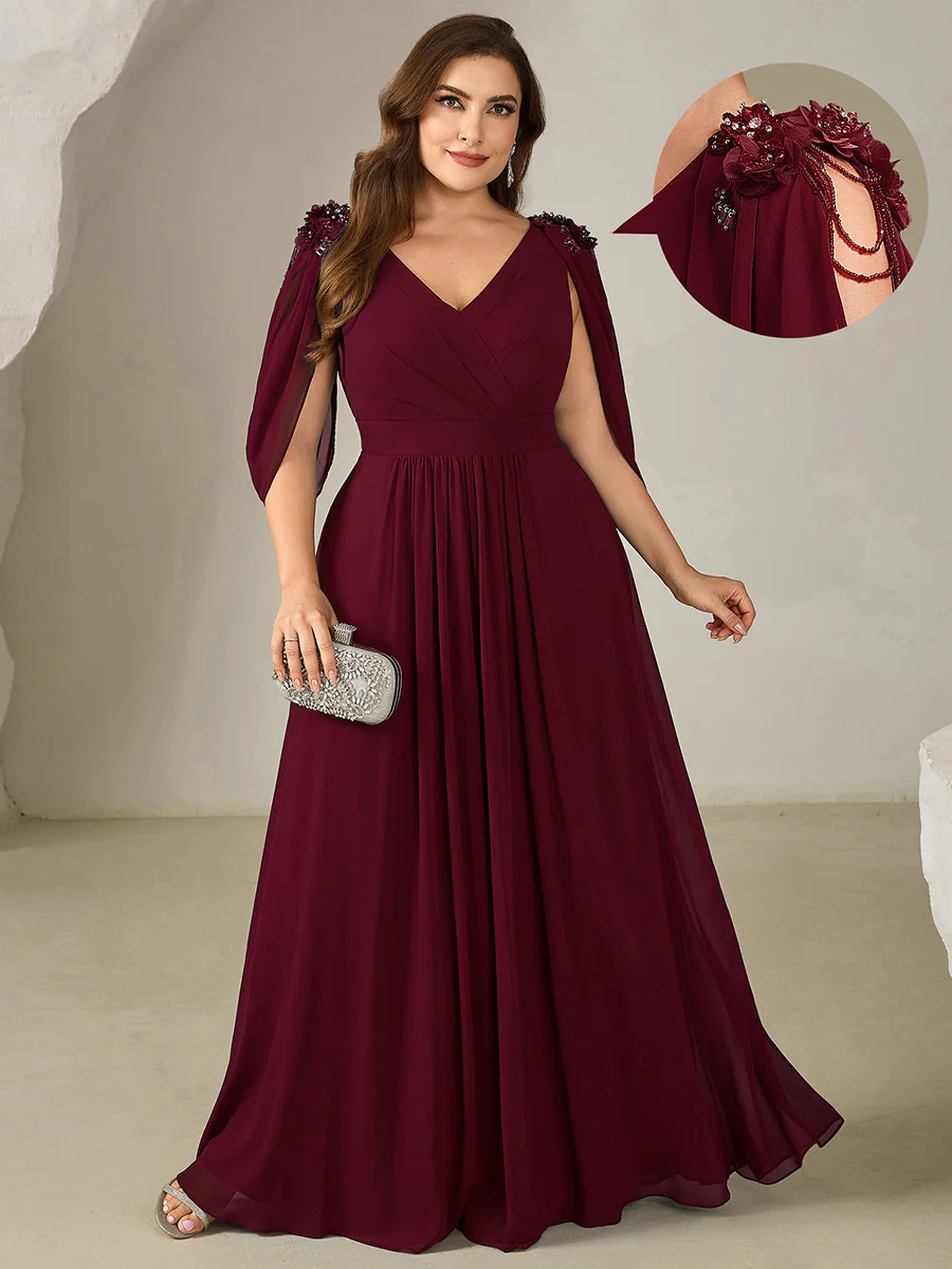 ever LOLA|Floral Chiffon Tulip Sleeve Evening Dress - Image 7