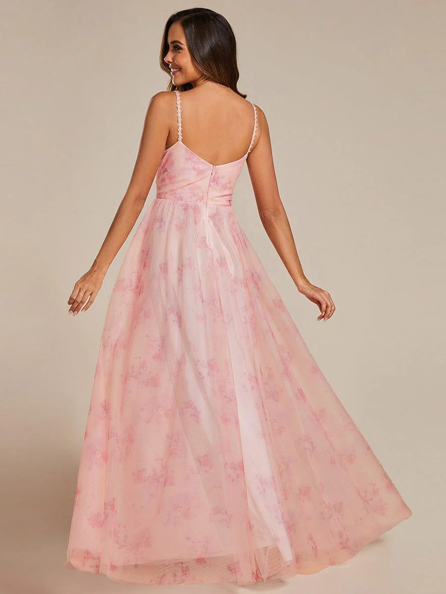 Floral Empire Waist Spaghetti Strap Dress with V-Neck In Pink - Image 2
