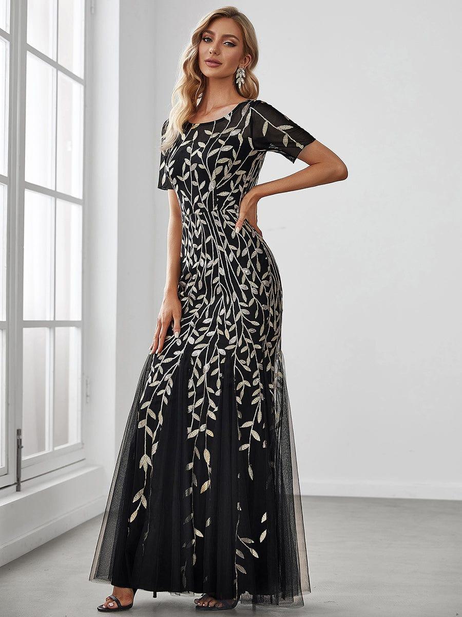 ever JADEN|Sequin Leaf Maxi Long Fishtail Tulle Prom Dresses With Half Sleeves - Image 105