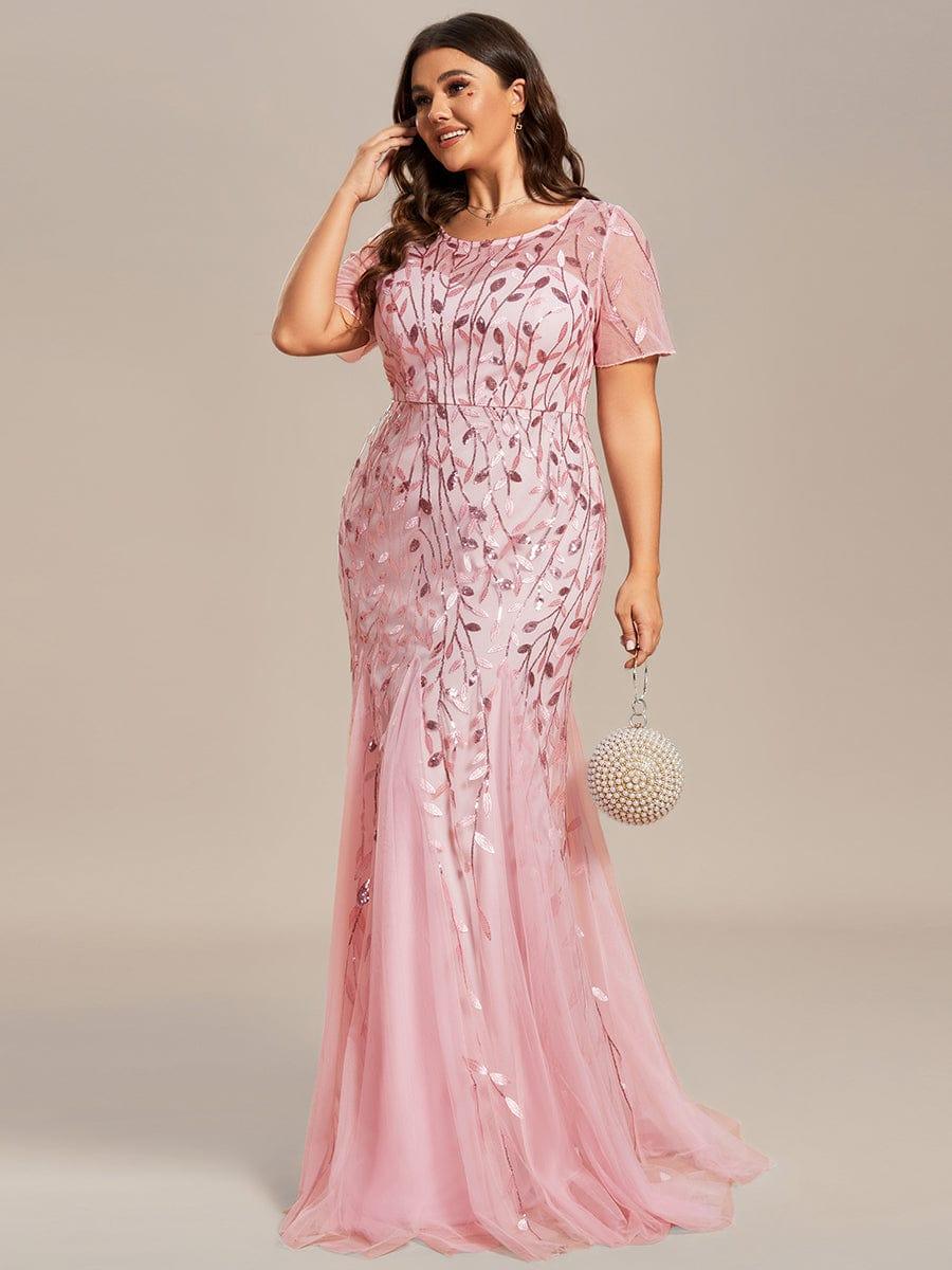 ever JADEN|Sequin Leaf Maxi Long Fishtail Tulle Prom Dresses With Half Sleeves - Image 125