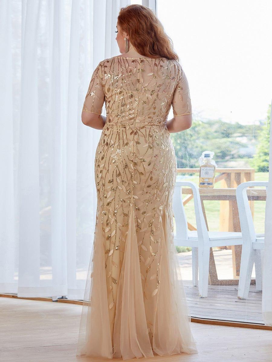 ever JADEN|Sequin Leaf Maxi Long Fishtail Tulle Prom Dresses With Half Sleeves - Image 20