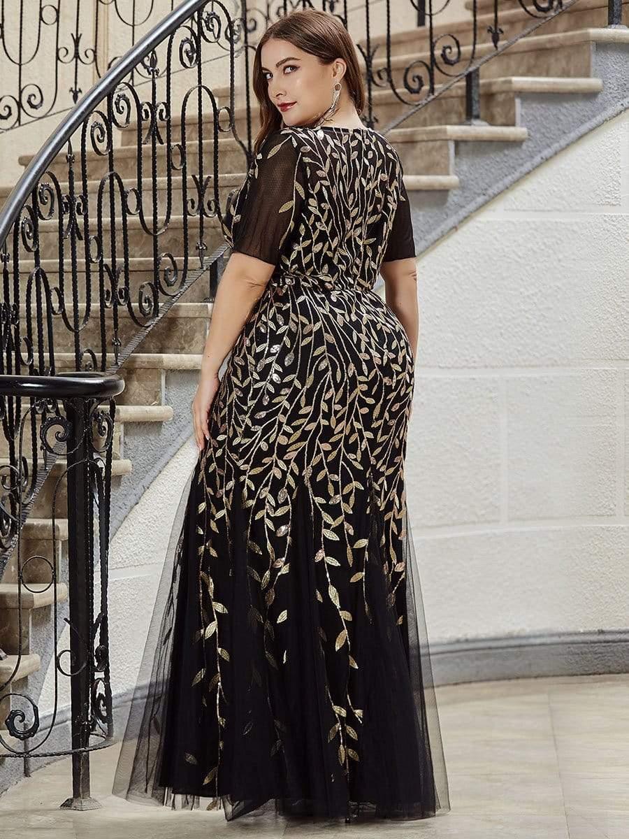 ever JADEN|Sequin Leaf Maxi Long Fishtail Tulle Prom Dress With Half Sleeve - Image 22