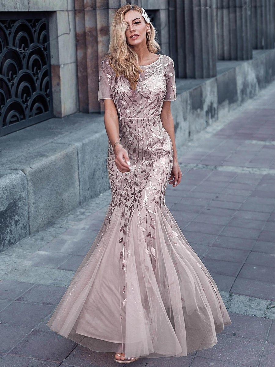 ever JADEN|Sequin Leaf Maxi Long Fishtail Tulle Prom Dress With Half Sleeve - Image 27