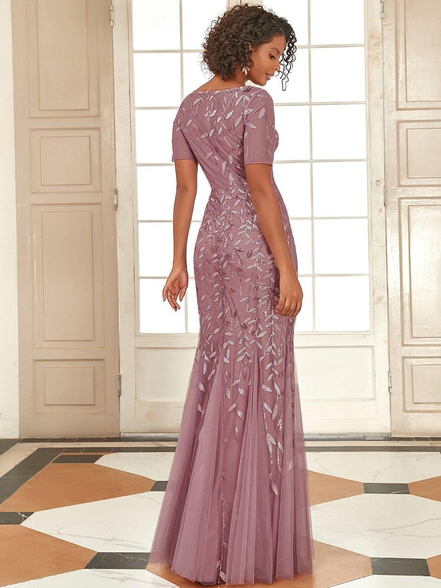 ever JADEN|Sequin Leaf Maxi Long Fishtail Tulle Prom Dress With Half Sleeve - Image 5