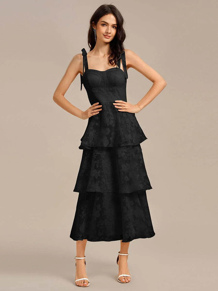 ever CODI|Floral Tie-Strap Bustier Tiered Midi Wedding Dress - Image 9