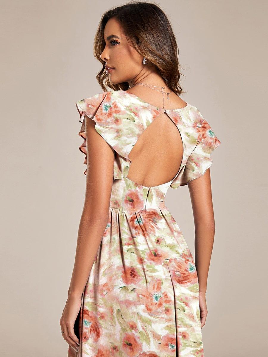 ever LILYANA|Floral V-Neck Open Back Ruffled Sleeves Chiffon Bridesmaid Dress - Image 10