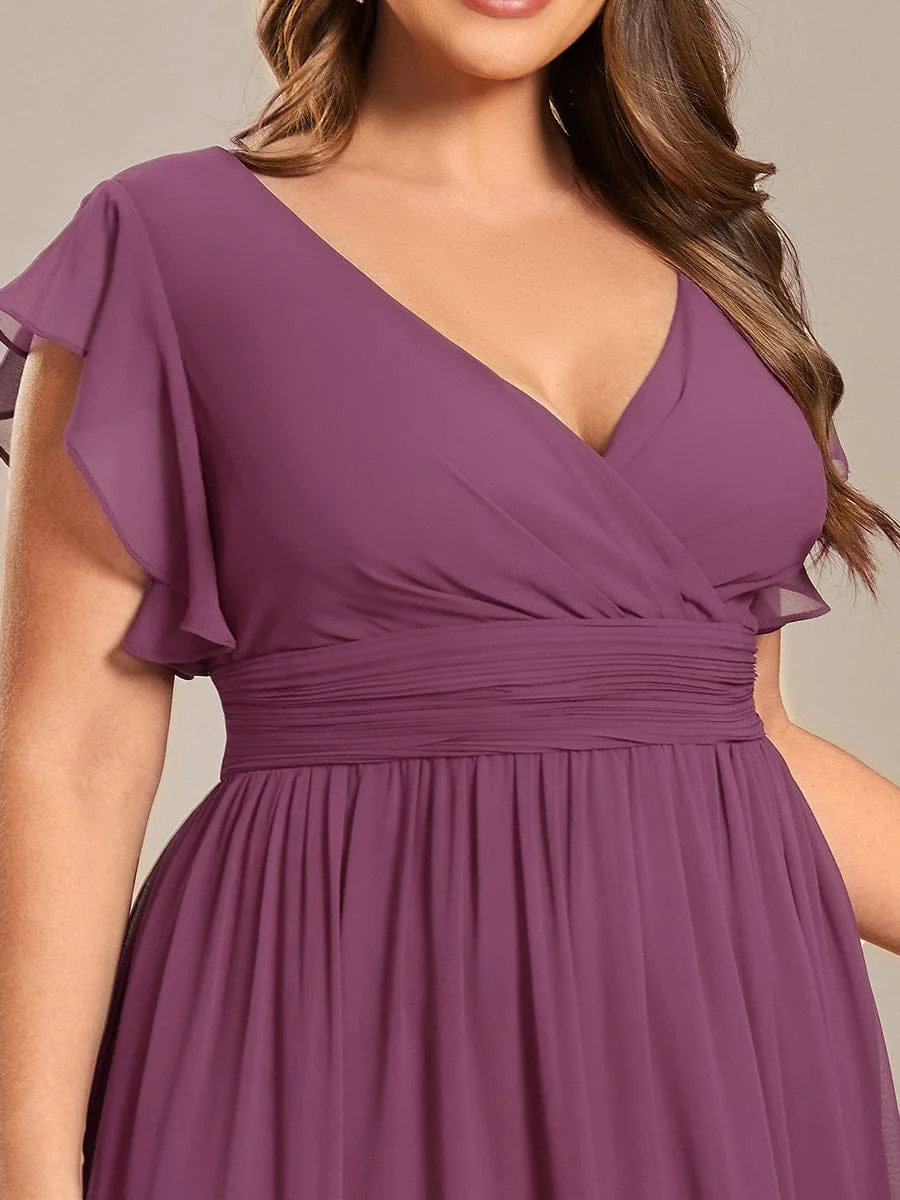 ever LILYANA|Floral V-Neck Open Back Ruffled Sleeves Chiffon Bridesmaid Dress - Image 28