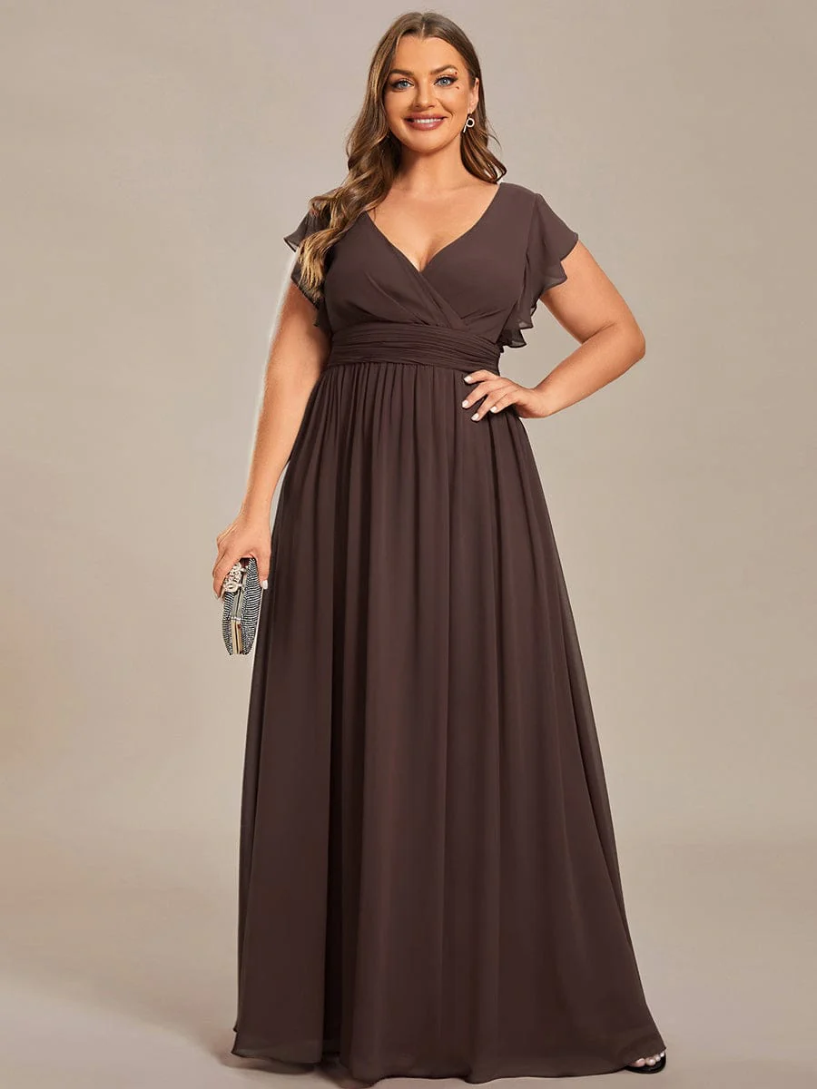 ever LILYANA|Floral V-Neck Open Back Ruffled Sleeves Chiffon Bridesmaid Dress - Image 32