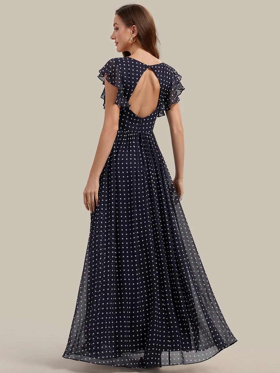 ever LILYANA|Floral V-Neck Open Back Ruffled Sleeves Chiffon Bridesmaid Dress - Image 4