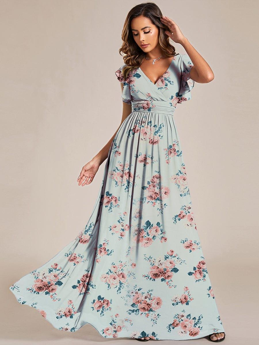 ever LILYANA|Floral V-Neck Open Back Ruffled Sleeves Chiffon Bridesmaid Dress - Image 5