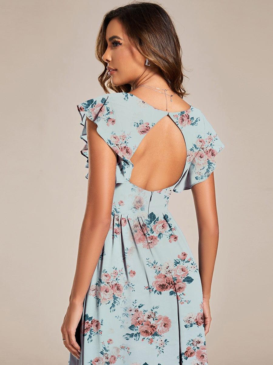 ever LILYANA|Floral V-Neck Open Back Ruffled Sleeves Chiffon Bridesmaid Dress - Image 7