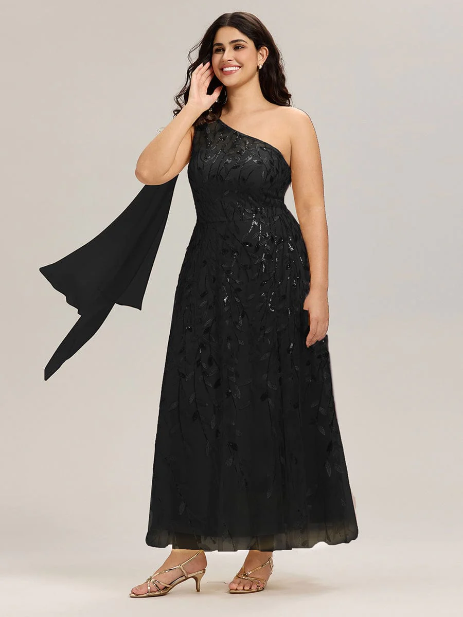 Flowing Ribbons One Shoulder Sequin Guest Dress - Image 13