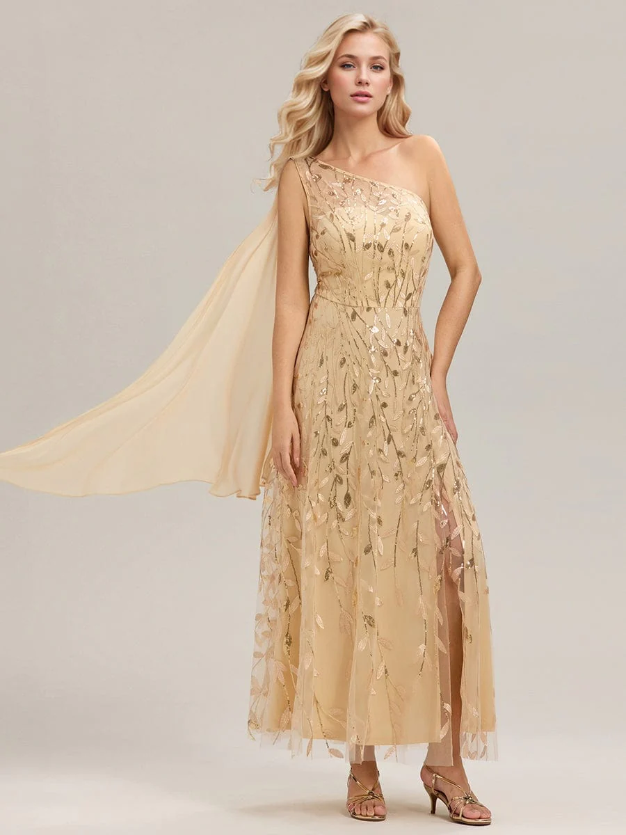 Flowing Ribbons One Shoulder Sequin Guest Dress - Image 14