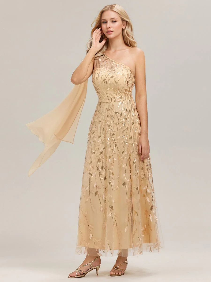 Flowing Ribbons One Shoulder Sequin Guest Dress - Image 17