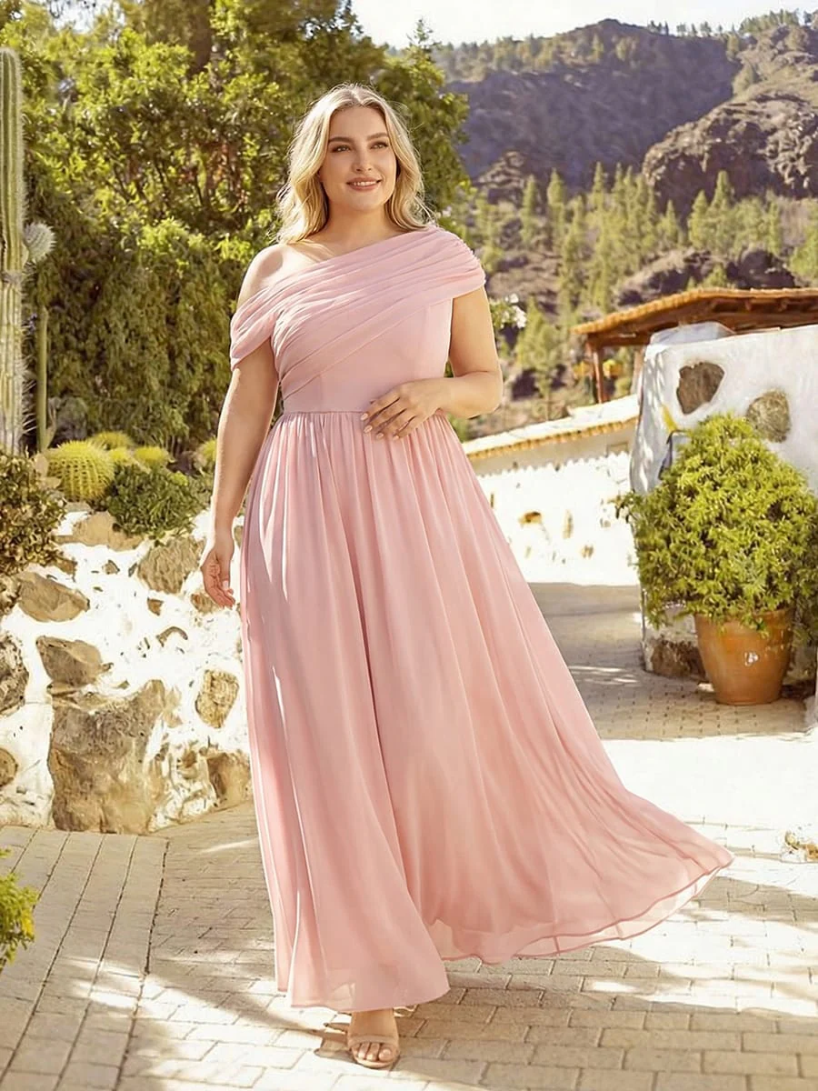 Gathered Chiffon Off the Shoulder Dress - Image 34
