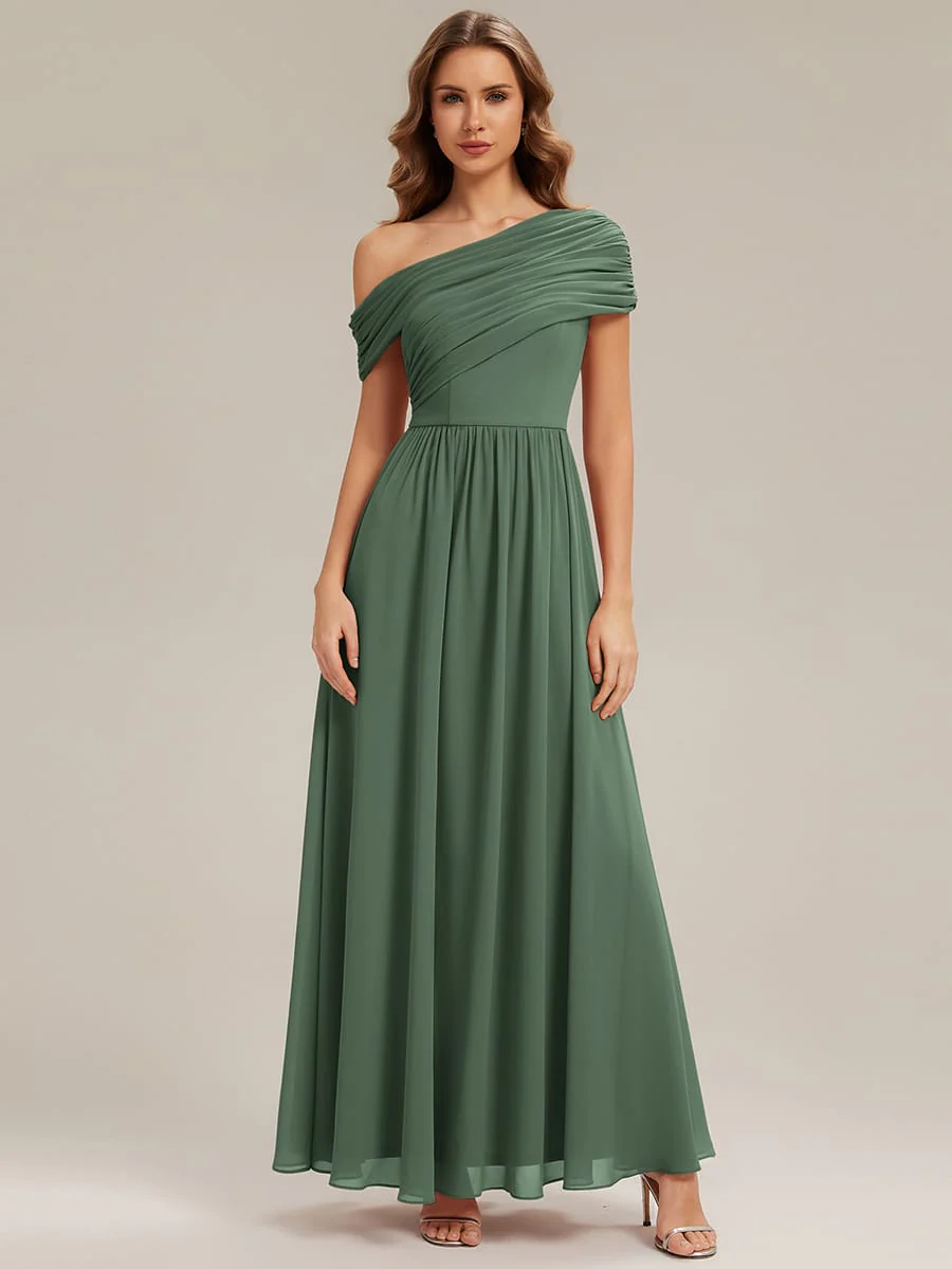 Gathered Chiffon Off the Shoulder Dress - Image 48