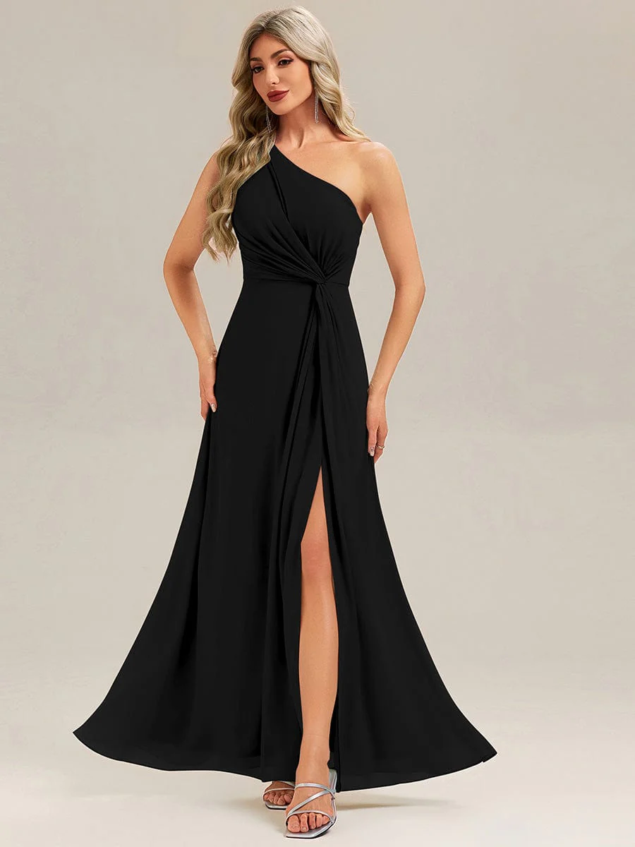 ever ANIKA|Designer Twist Front One Shoulder Maxi Bridesmaid Dress - Image 9
