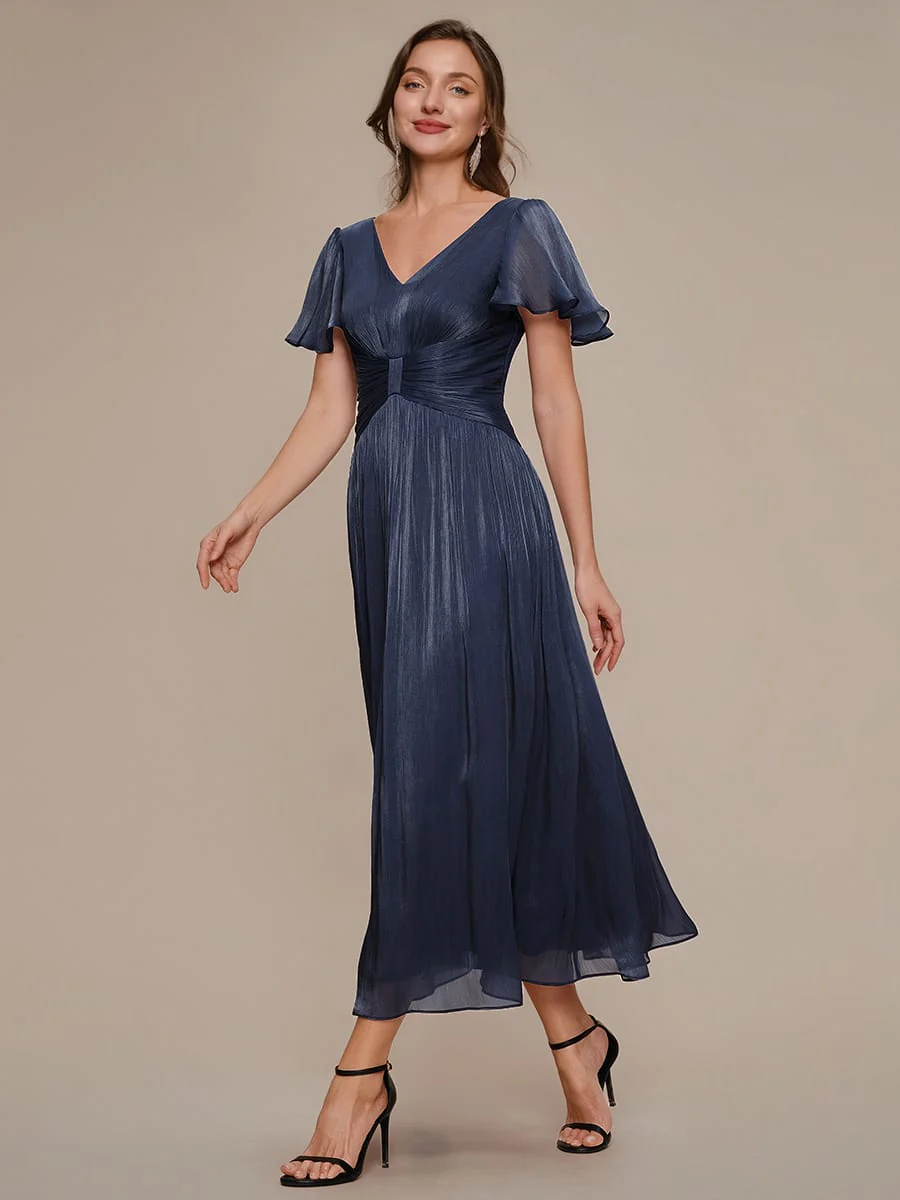 Gathered Sea-island Filament Fabircs Ruffle Sleeve Dress - Image 15