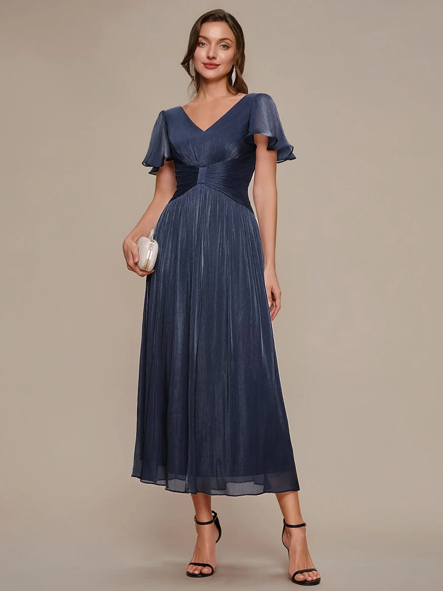 Gathered Sea-island Filament Fabircs Ruffle Sleeve Dress - Image 16