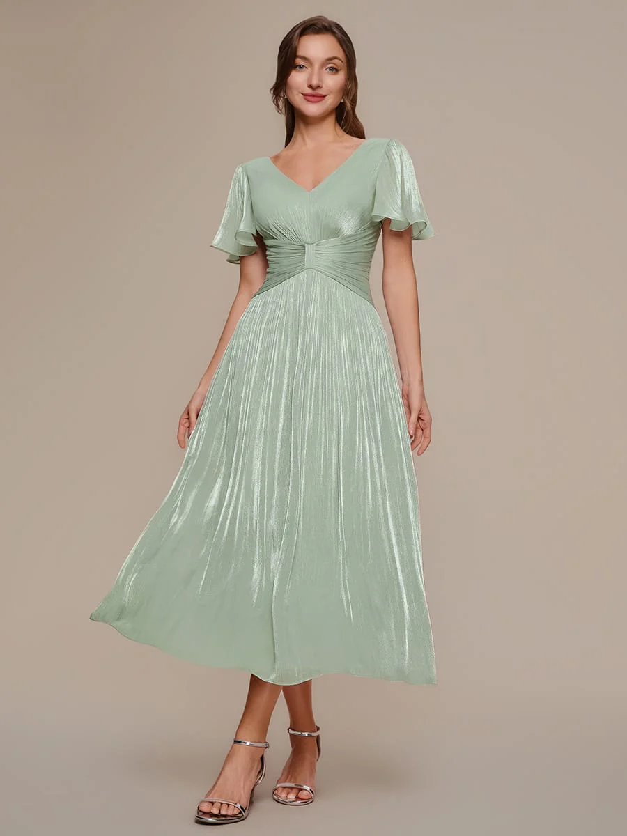 Gathered Sea-island Filament Fabircs Ruffle Sleeve Dress - Image 23