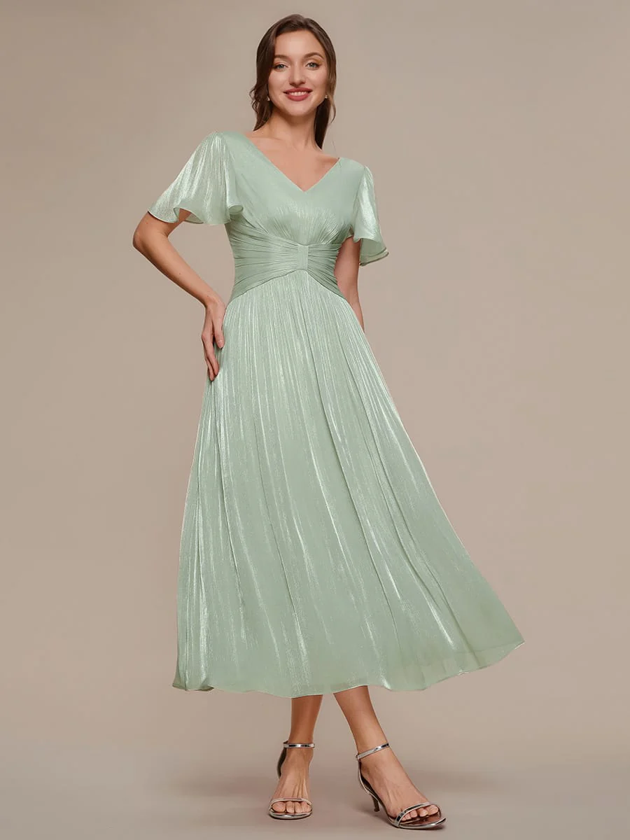 Gathered Sea-island Filament Fabircs Ruffle Sleeve Dress - Image 28