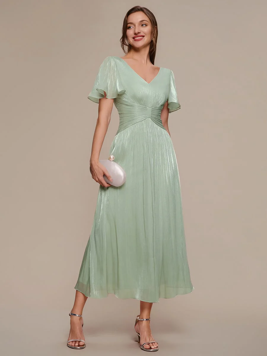 Gathered Sea-island Filament Fabircs Ruffle Sleeve Dress - Image 29