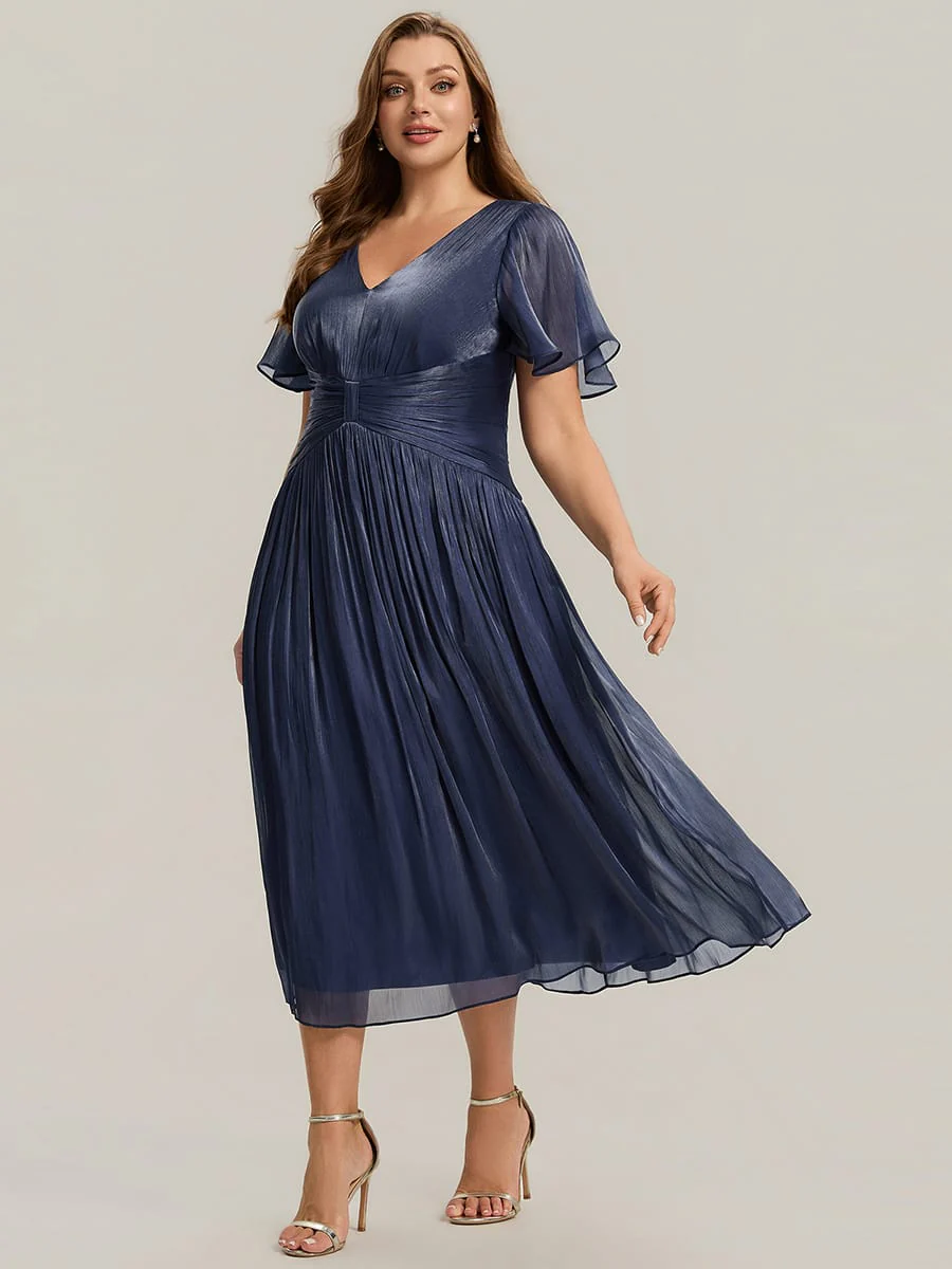 Gathered Sea-island Filament Fabircs Ruffle Sleeve Dress - Image 34
