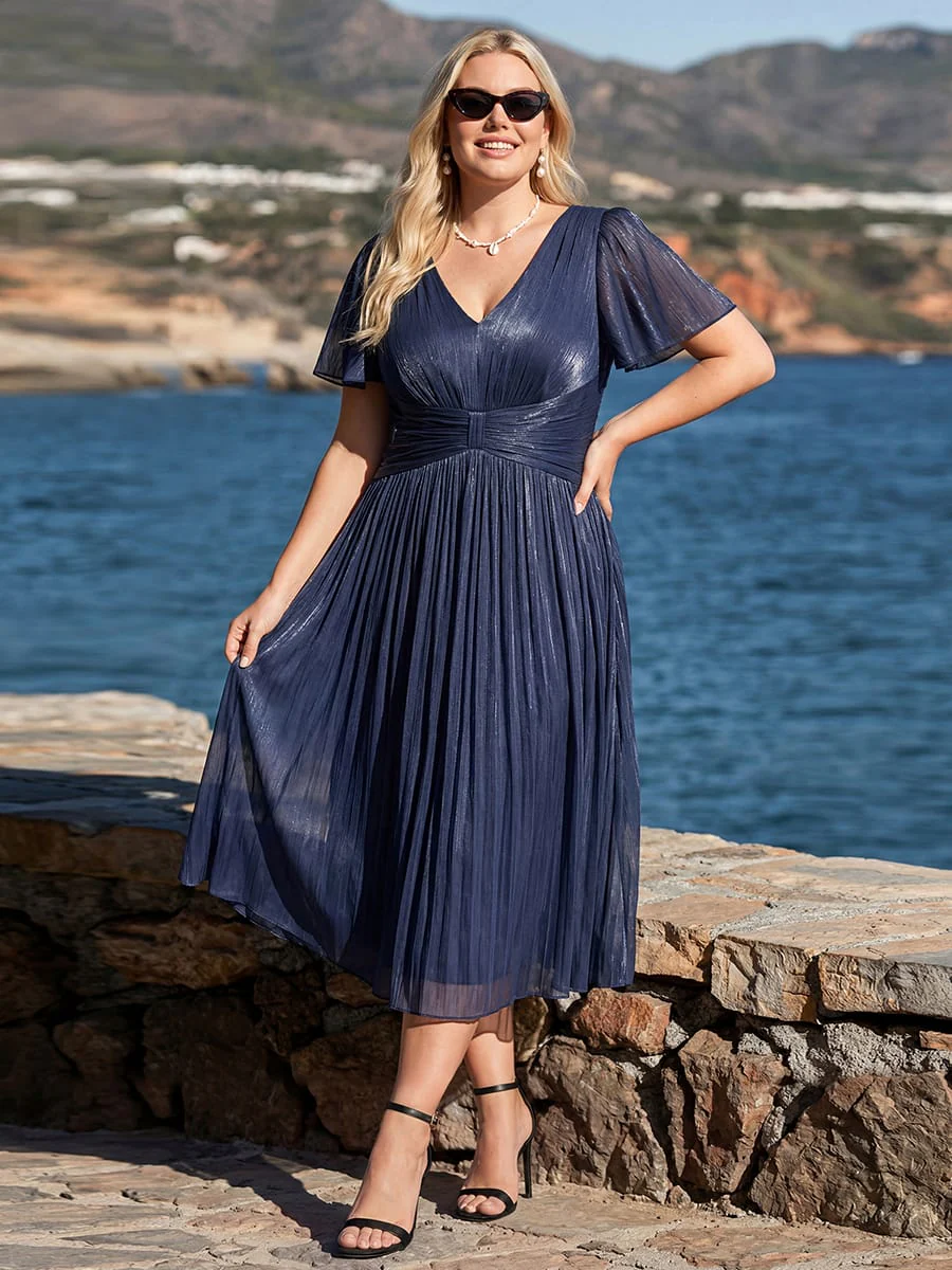 Gathered Sea-island Filament Fabircs Ruffle Sleeve Dress - Image 36