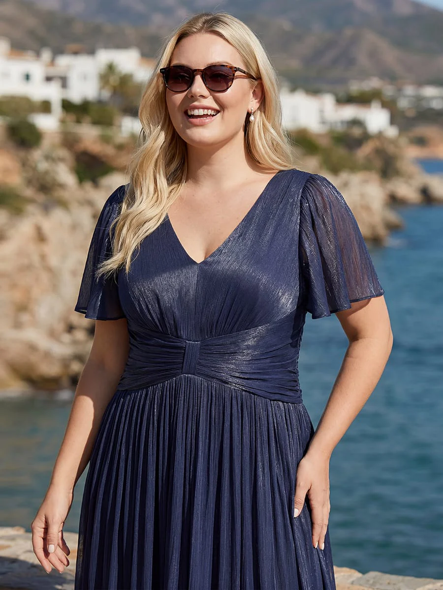 Gathered Sea-island Filament Fabircs Ruffle Sleeve Dress - Image 37
