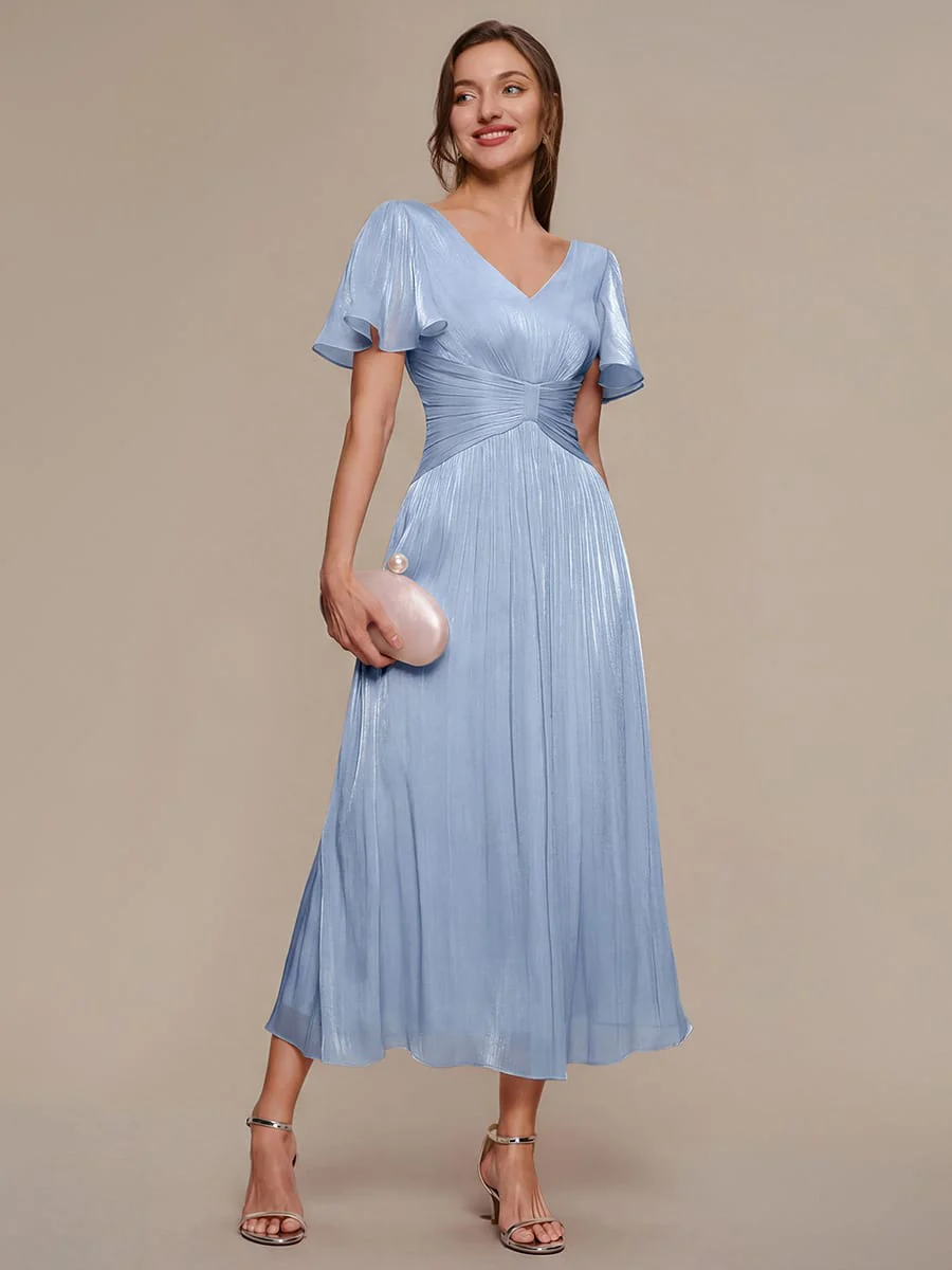 Gathered Sea-island Filament Fabircs Ruffle Sleeve Dress - Image 4