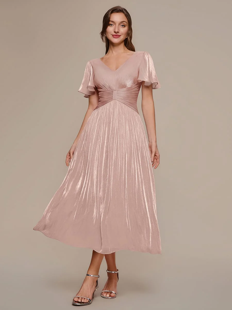 Gathered Sea-island Filament Fabircs Ruffle Sleeve Dress - Image 42