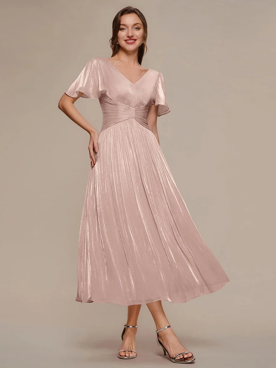 Gathered Sea-island Filament Fabircs Ruffle Sleeve Dress - Image 44
