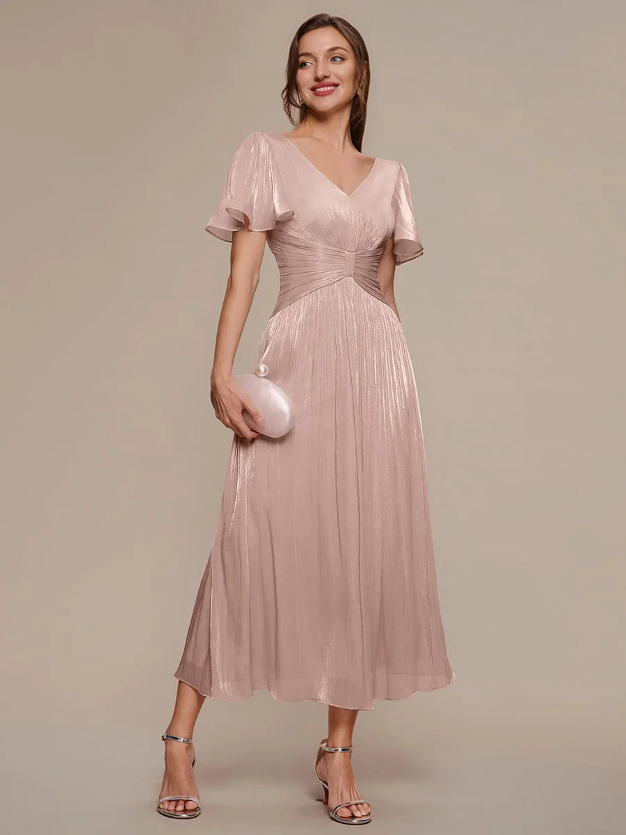 Gathered Sea-island Filament Fabircs Ruffle Sleeve Dress - Image 45