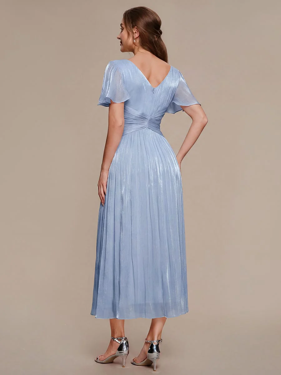Gathered Sea-island Filament Fabircs Ruffle Sleeve Dress - Image 5