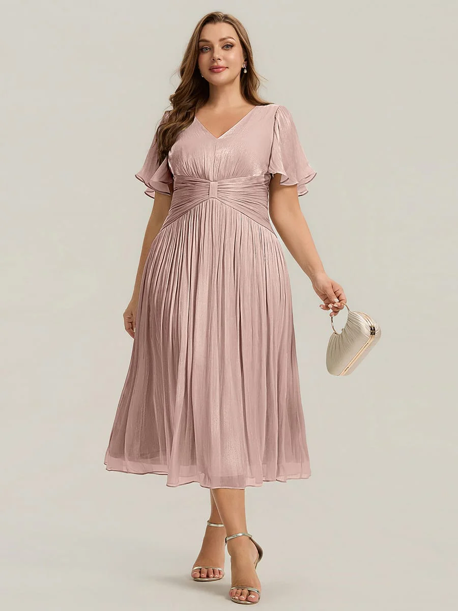 Gathered Sea-island Filament Fabircs Ruffle Sleeve Dress - Image 50