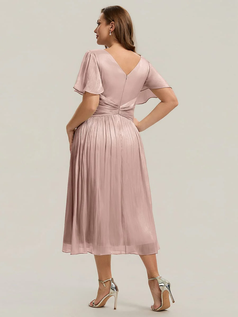 Gathered Sea-island Filament Fabircs Ruffle Sleeve Dress - Image 51