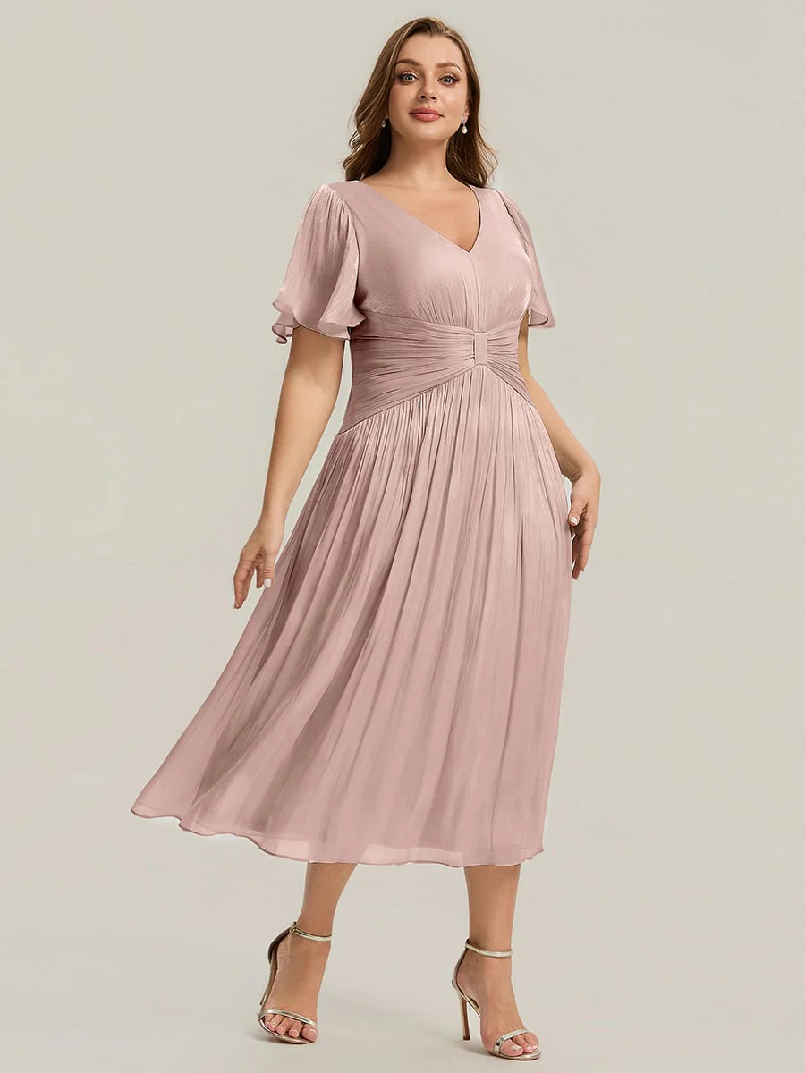 Gathered Sea-island Filament Fabircs Ruffle Sleeve Dress - Image 52