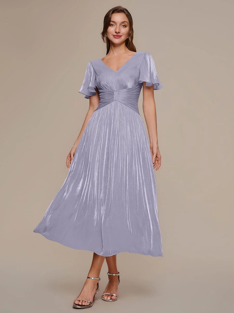 Gathered Sea-island Filament Fabircs Ruffle Sleeve Dress - Image 54