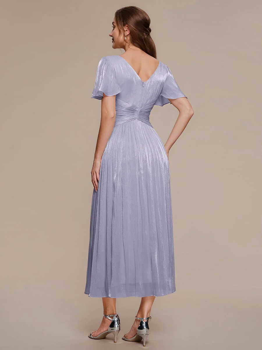 Gathered Sea-island Filament Fabircs Ruffle Sleeve Dress - Image 55