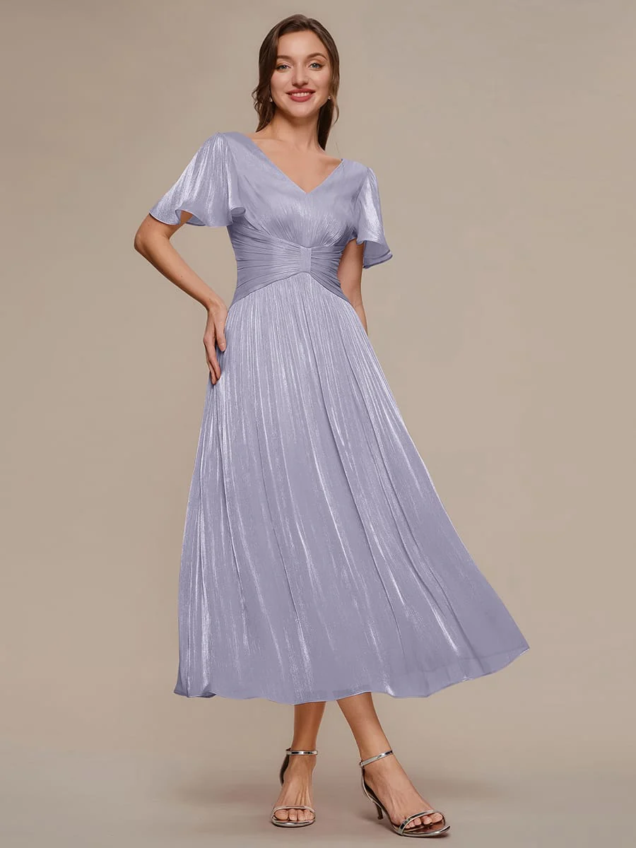 Gathered Sea-island Filament Fabircs Ruffle Sleeve Dress - Image 56