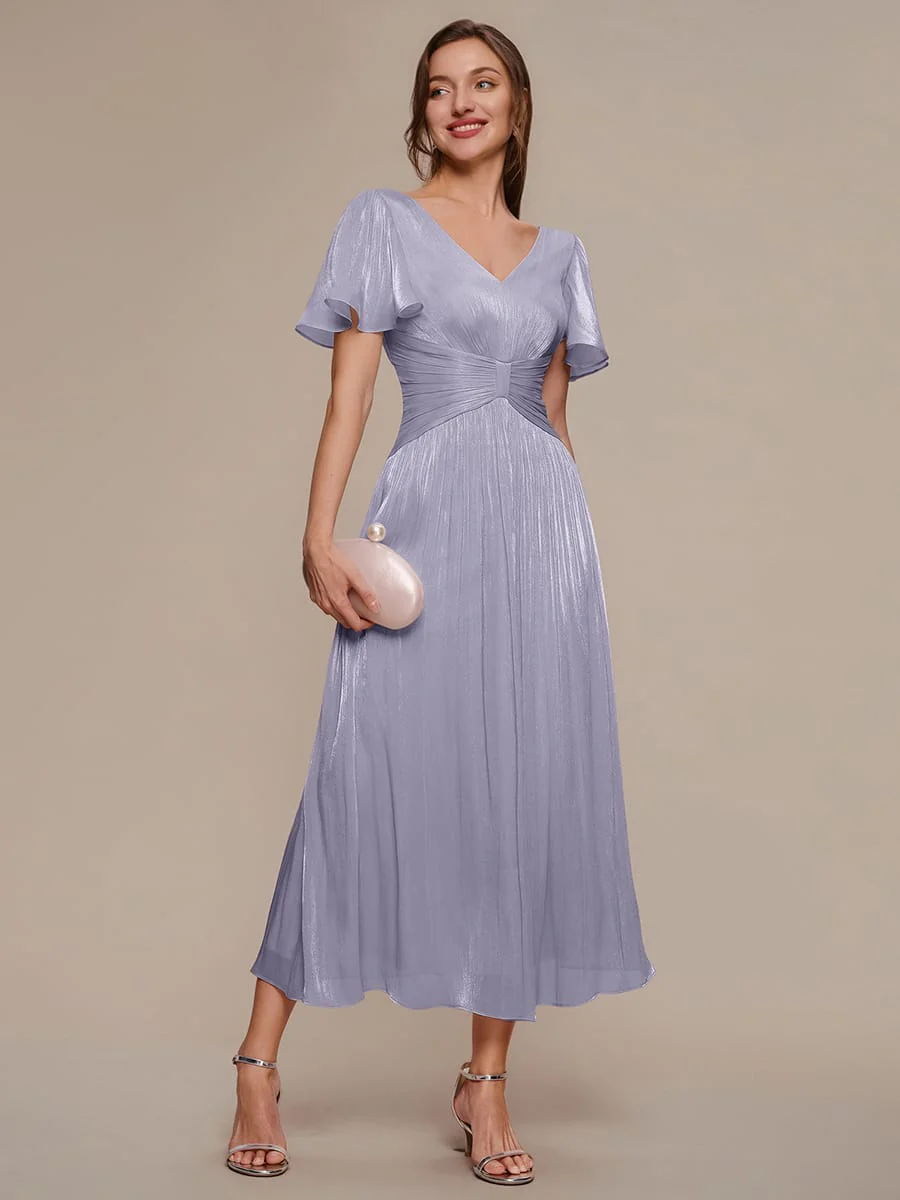 Gathered Sea-island Filament Fabircs Ruffle Sleeve Dress - Image 57