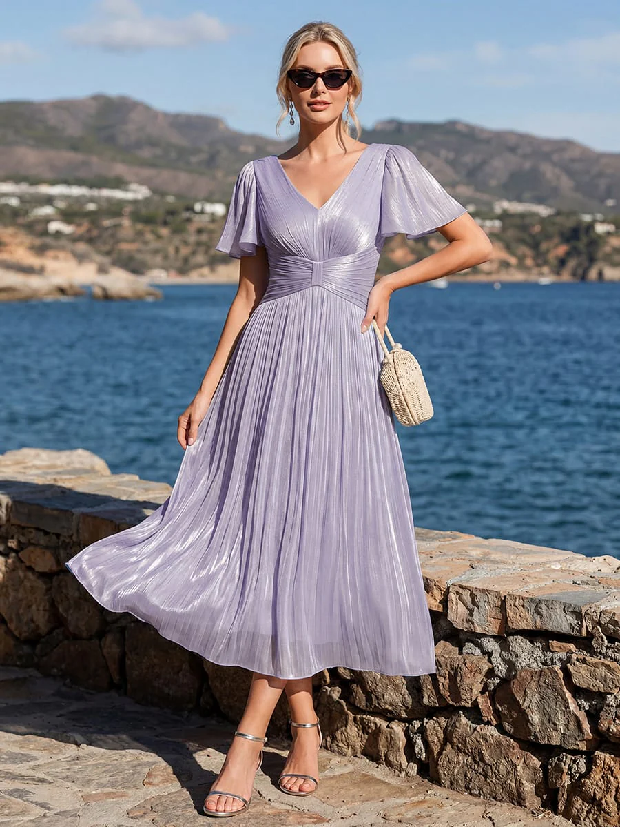 Gathered Sea-island Filament Fabircs Ruffle Sleeve Dress - Image 59