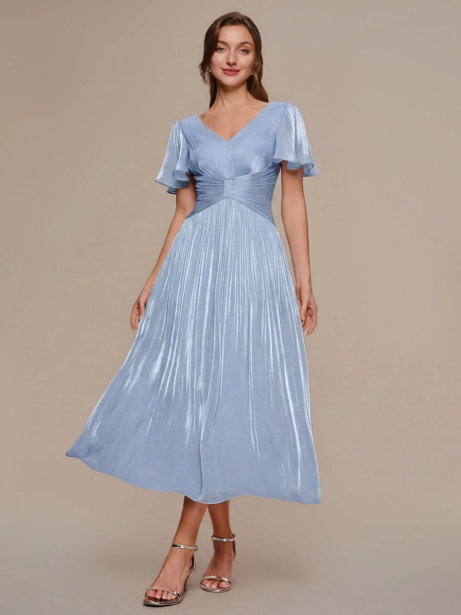 Gathered Sea-island Filament Fabircs Ruffle Sleeve Dress - Image 6